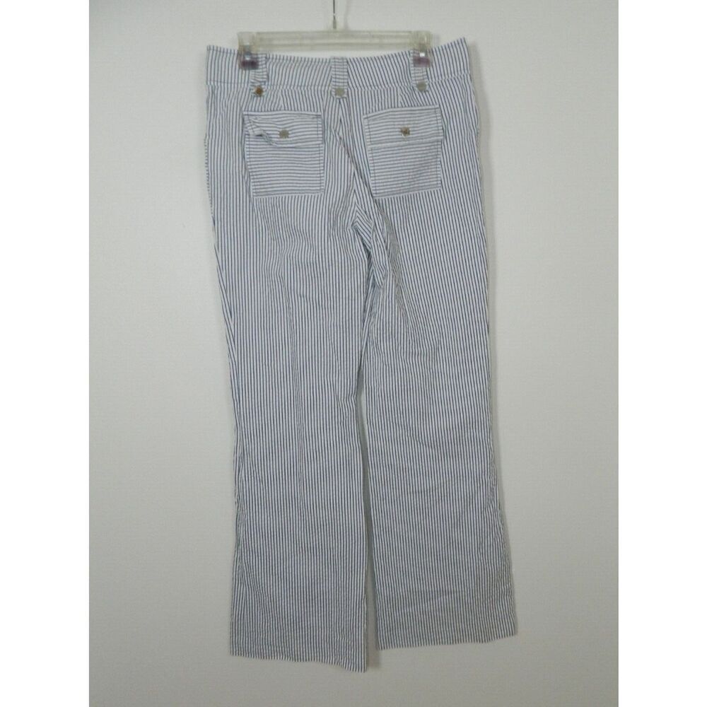 Tory Burch Pants Size 8 Blue White Striped Seersucker Flare Leg - Picture 8 of 12